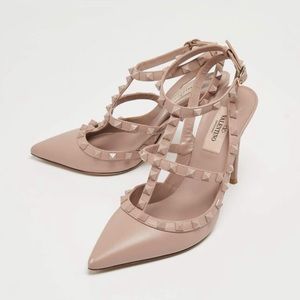 Valentino Beige Leather Rockstud Ankle Strap Pumps Size 37